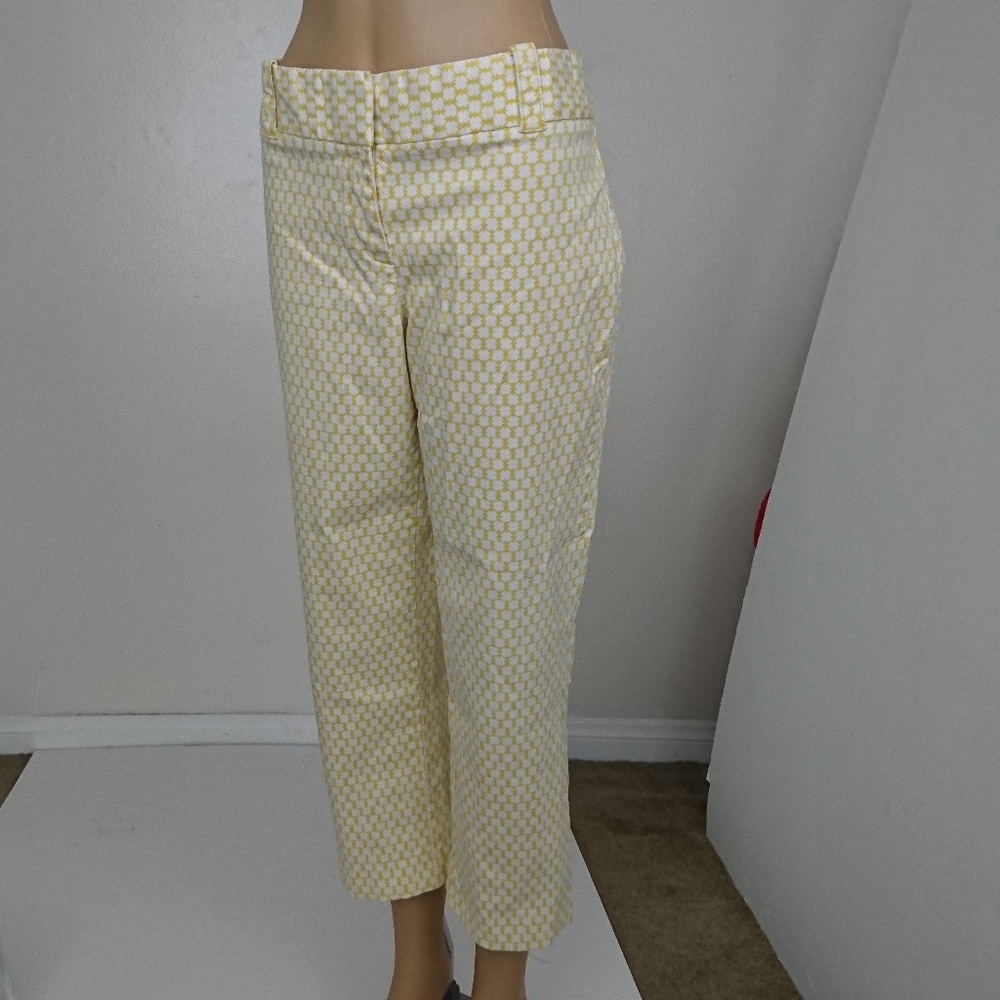 J. Crew White & Yellow Print Cropped Pants Size 10